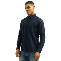 United Colors of Benetton Regular Fit Button Down Collar Solid Shirt (Size: 2XL)-25A5SO350PLNI901 Blue