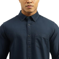 United Colors of Benetton Regular Fit Button Down Collar Solid Shirt (Size: 2XL)-25A5SO350PLNI901 Blue