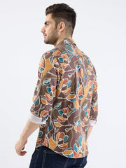 Spykar Friar Brown Slim Fit Casual Shirts For Men