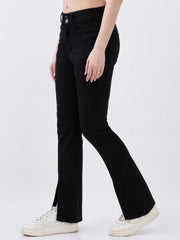 Black Spykar ladies western jeans with a slim fit design, shown on a model in a casual setting.