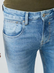 Spykar Light Blue Slim Fit Low Rise Jeans for Men