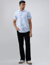 Men Spykar Blue Print Regular Fit Shirt