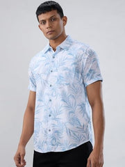 Men Spykar Blue Print Regular Fit Shirt