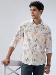 Men Spykar White Print Regular Fit Shirt