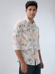 Men Spykar White Print Regular Fit Shirt