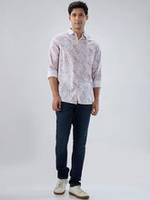 Men Spykar Pink Print Regular Fit Shirt