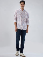 Men Spykar Pink Print Regular Fit Shirt