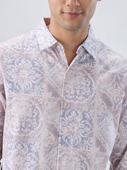 Men Spykar Pink Print Regular Fit Shirt