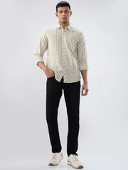 Men Spykar Beige Print Regular Fit Shirt
