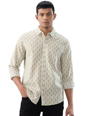 Men Spykar Beige Print Regular Fit Shirt