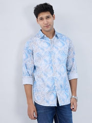 Men Spykar Blue Print Regular Fit Shirt