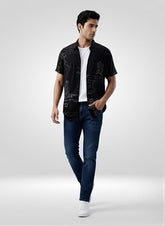 Men Spykar Black Print Regular Fit Shirt