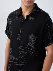 Men Spykar Black Print Regular Fit Shirt