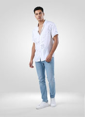 Men Spykar White Print Regular Fit Shirt