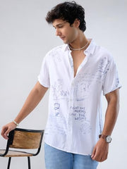 Men Spykar White Print Regular Fit Shirt