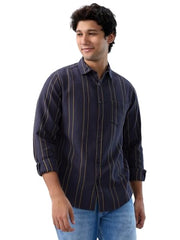 Men Spykar Grey Stripe Regular Fit Shirt