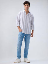 Men Spykar Grey Stripe Regular Fit Shirt