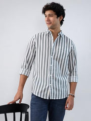 Men Spykar Grey Stripe Regular Fit Shirt