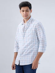 Men Spykar Blue Check Regular Fit Shirt
