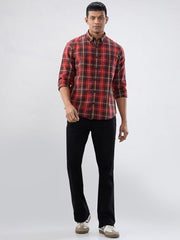 Men Spykar Red Check Regular Fit Shirt