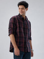 Men Spykar Red Check Regular Fit Shirt