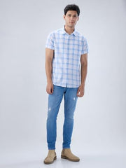 Men Spykar Blue Check Regular Fit Shirt