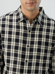 Men Spykar Black Check Regular Fit Shirt