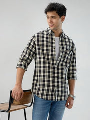 Men Spykar Black Check Regular Fit Shirt