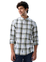 Men Spykar Yellow Check Regular Fit Shirt
