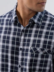 Men Spykar Blue Check Regular Fit Shirt