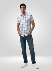 Men Spykar White Check Regular Fit Shirt