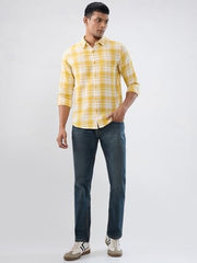 Men Spykar Yellow Check Regular Fit Shirt