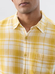 Men Spykar Yellow Check Regular Fit Shirt