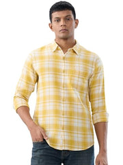 Men Spykar Yellow Check Regular Fit Shirt