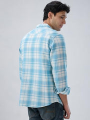Men Spykar Blue Check Regular Fit Shirt