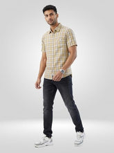 Men Spykar Beige Check Regular Fit Shirt