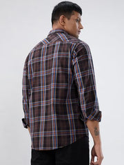 Men Spykar Brown Check Regular Fit Shirt