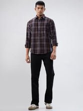 Men Spykar Brown Check Regular Fit Shirt