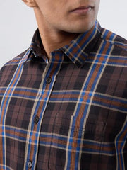 Men Spykar Brown Check Regular Fit Shirt