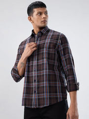 Men Spykar Brown Check Regular Fit Shirt