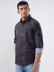 Men Spykar Red Print Regular Fit Shirt