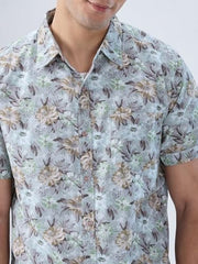Men Spykar Green Print Regular Fit Shirt