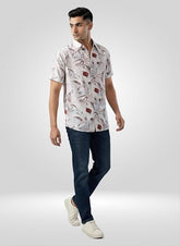 Men Spykar White Print Regular Fit Shirt