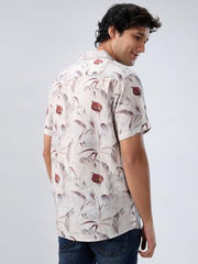 Men Spykar White Print Regular Fit Shirt