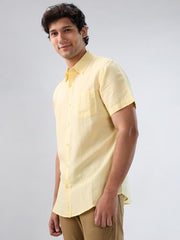 Men Spykar Yellow Solid Regular Fit Shirt