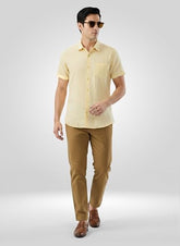 Men Spykar Yellow Solid Regular Fit Shirt