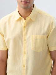 Men Spykar Yellow Solid Regular Fit Shirt
