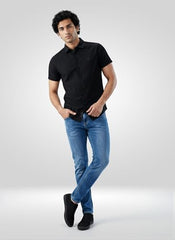 Men Spykar Black Solid Regular Fit Shirt