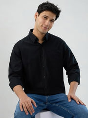 Men Spykar Black Solid Regular Fit Shirt