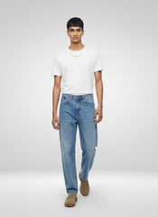 Spykar Men Blue Solid Loose Fit Mid Rise Jeans